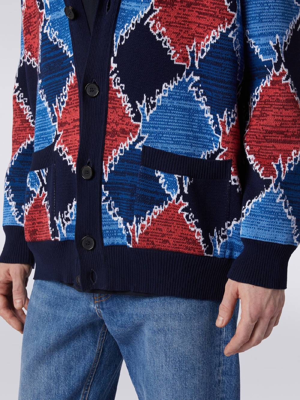 M Missoni Cardigan In Cotone A Losanghe Con Scritta Logo