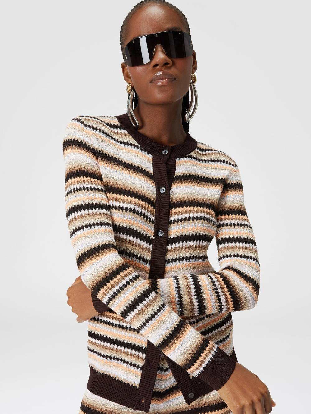 M Missoni Cardigan In Cotone E Viscosa A Righe Con Profili A Contrasto