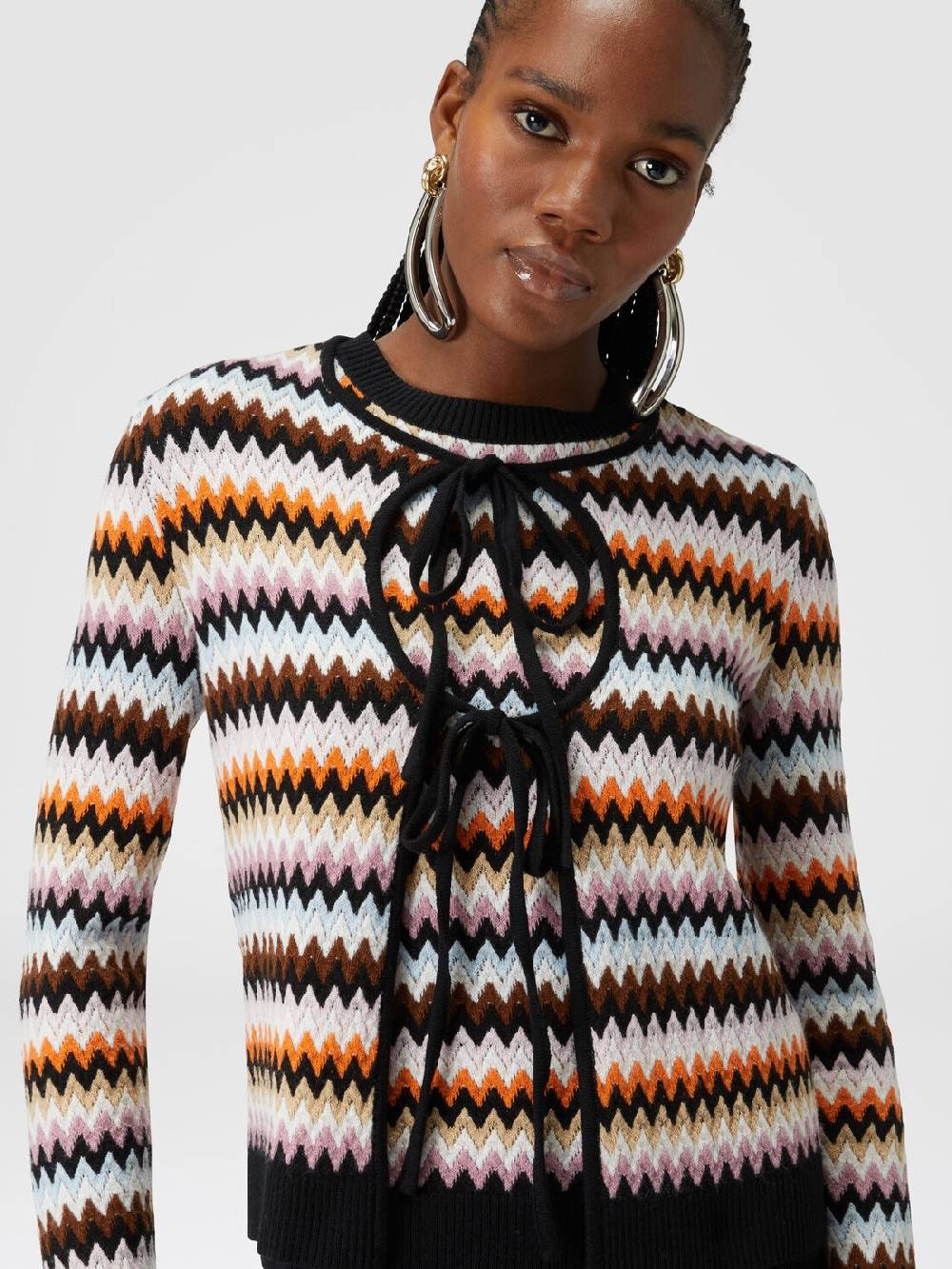 M Missoni Cardigan In Lana Zig Zag Con Profili A Contrasto