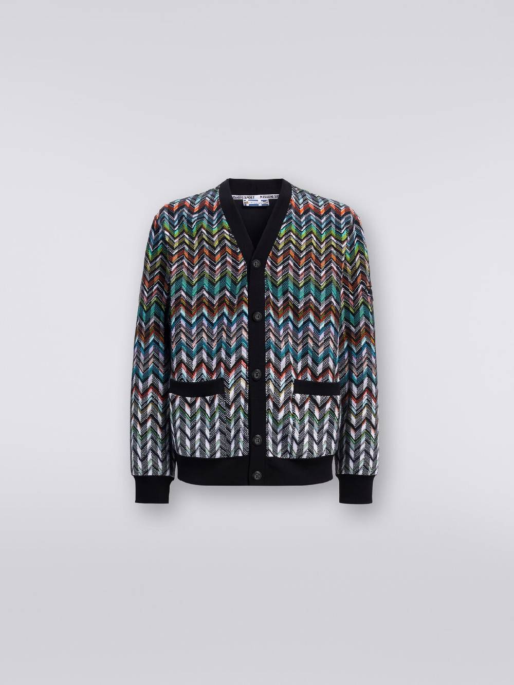M Missoni Cardigan In Maglia Zig Zag Con Profili Tinta Unita