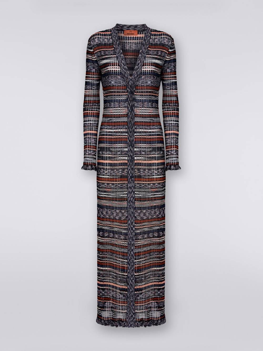 M Missoni Cardigan Lungo A Costine In Viscosa Fiammata