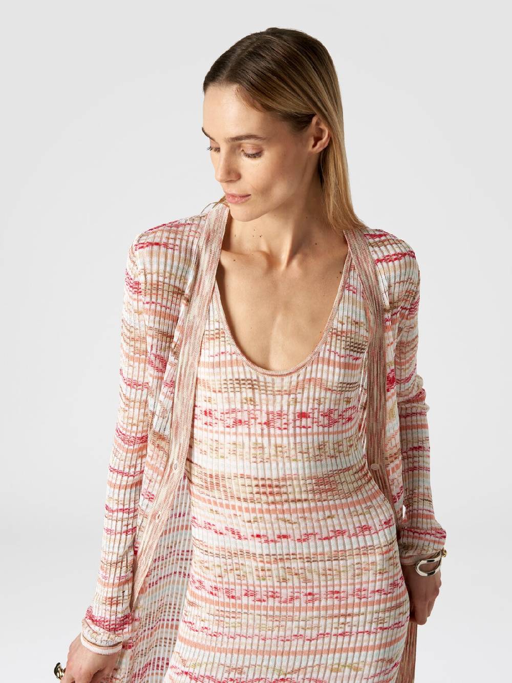 M Missoni Cardigan Lungo A Costine In Viscosa Fiammata