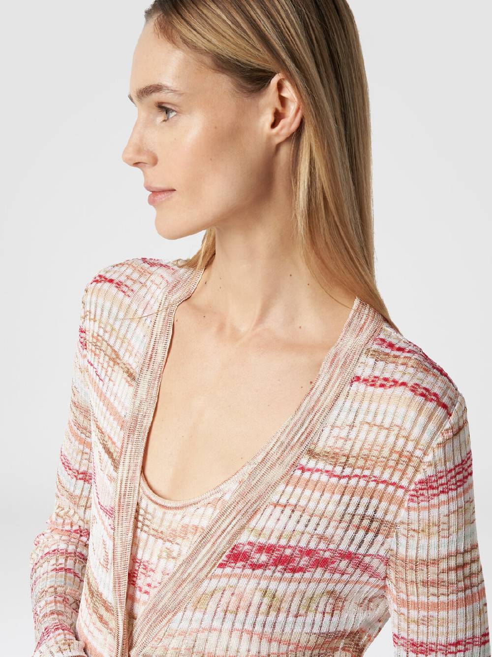 M Missoni Cardigan Lungo A Costine In Viscosa Fiammata