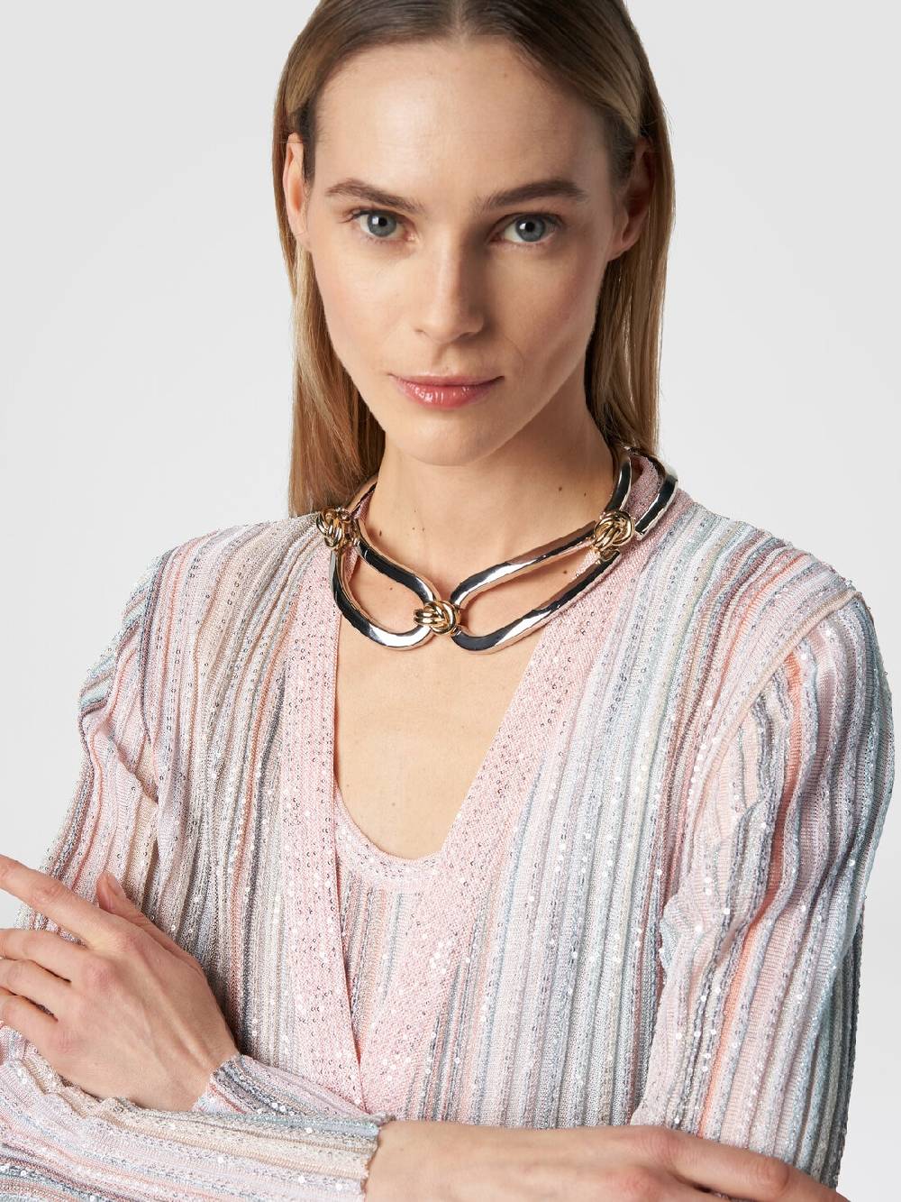 M Missoni Cardigan Lungo In Maglia Con Righe Verticali E Paillettes