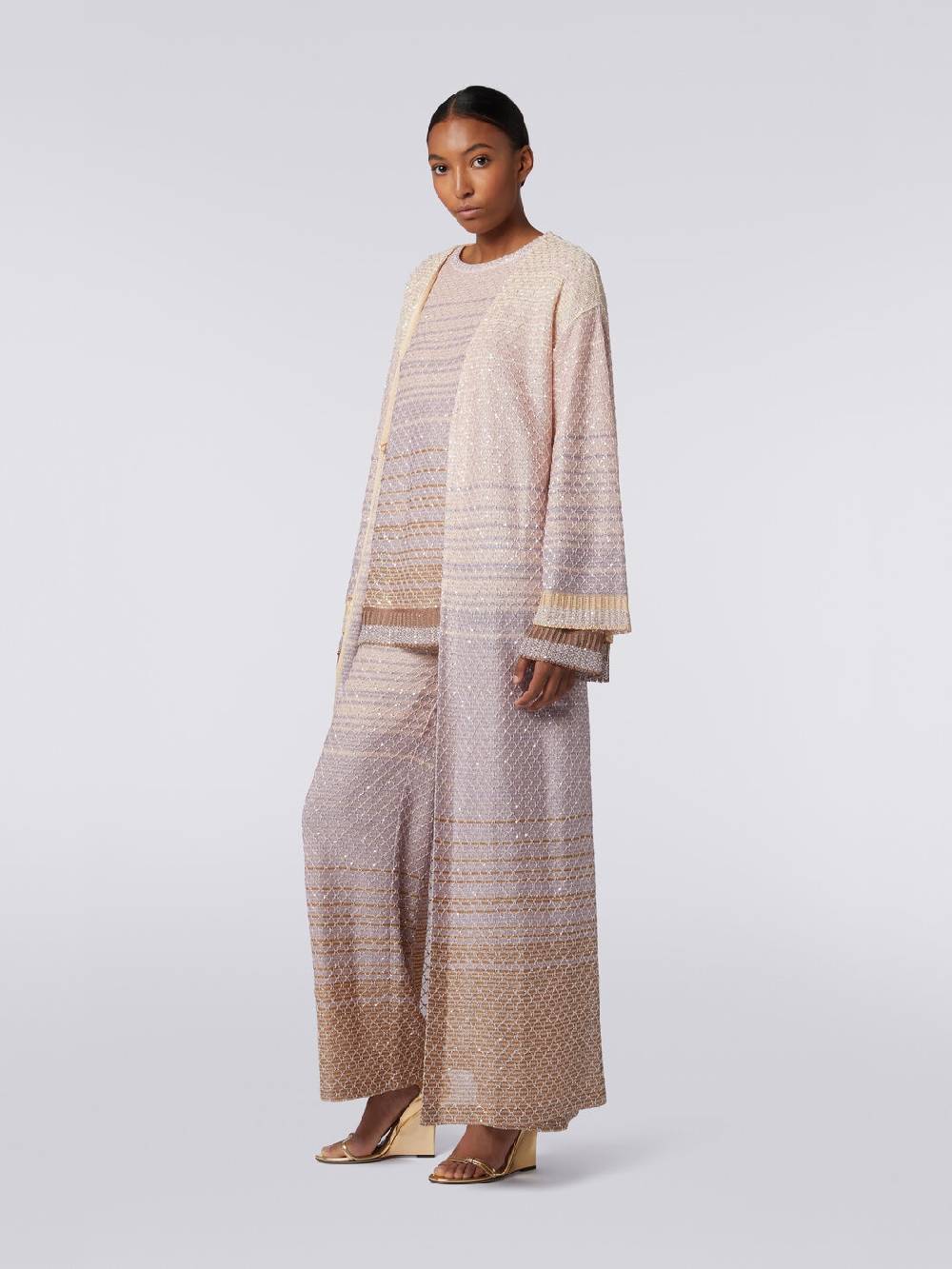 M Missoni Cardigan Lungo In Maglia Dégradé Con Paillettes