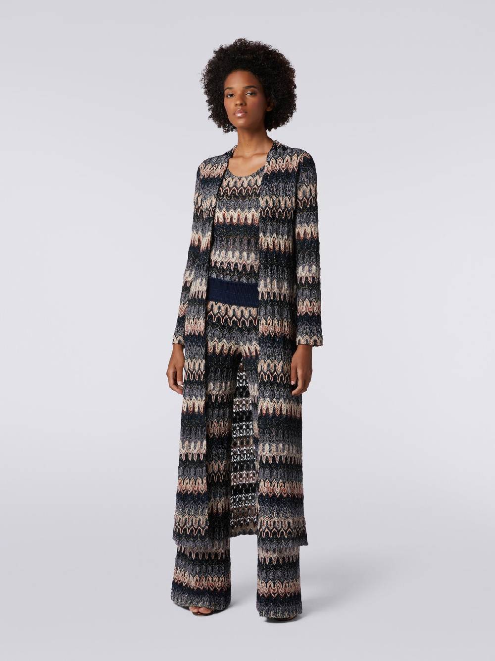 M Missoni Cardigan lungo in maglia lamé con motivo a onde effetto pizzo