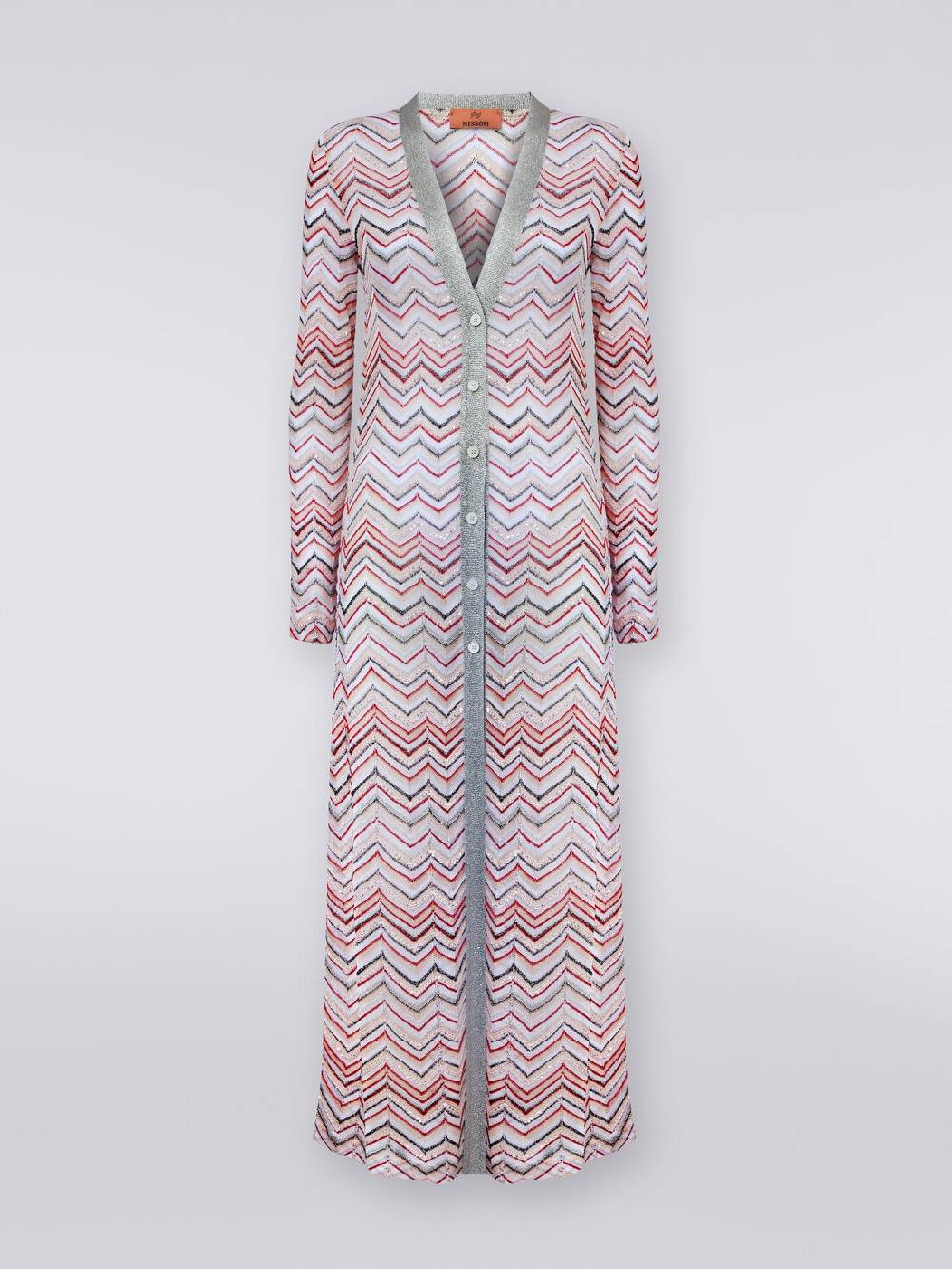M Missoni Cardigan Lungo In Maglia Zig Zag Con Lurex E Paillettes