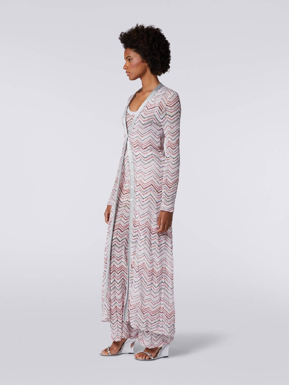 M Missoni Cardigan Lungo In Maglia Zig Zag Con Lurex E Paillettes