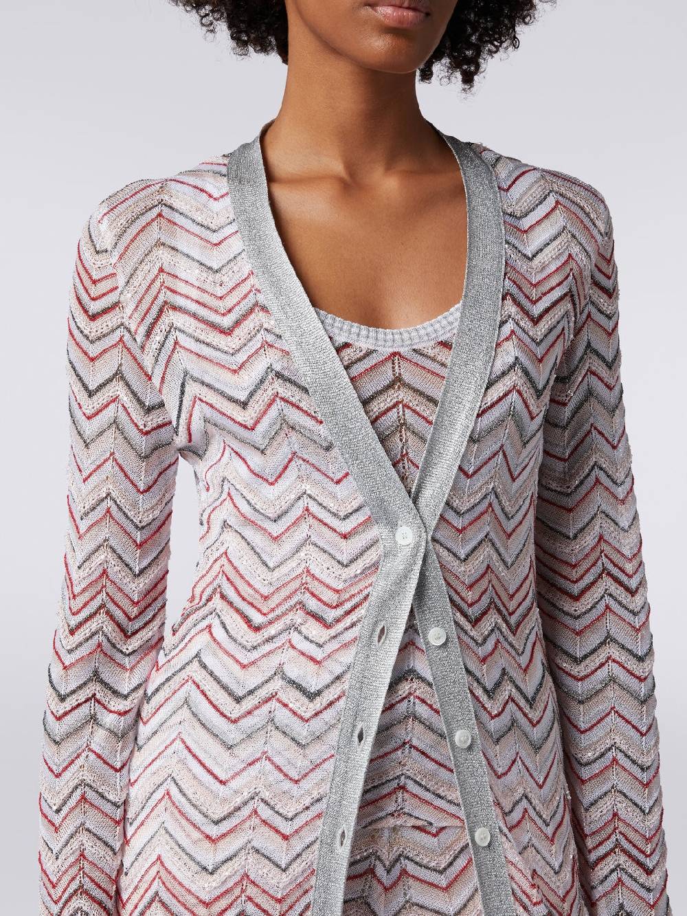 M Missoni Cardigan Lungo In Maglia Zig Zag Con Lurex E Paillettes