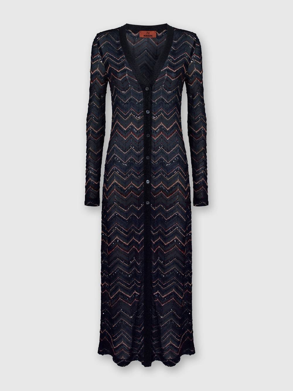 M Missoni Cardigan Lungo In Maglia Zig Zag Con Lurex E Paillettes