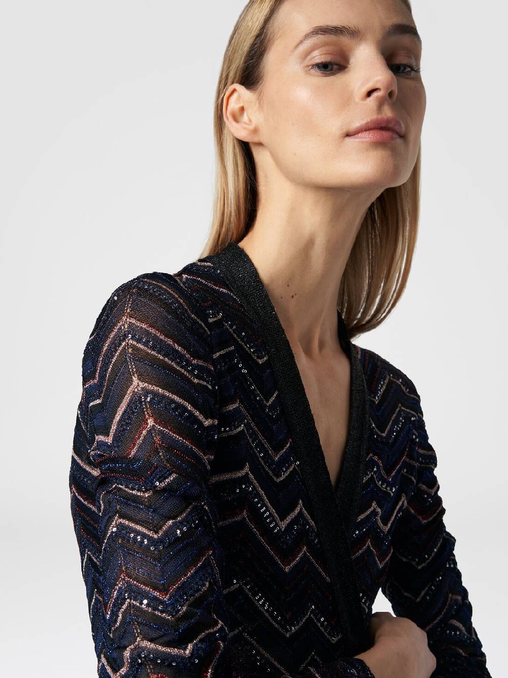 M Missoni Cardigan Lungo In Maglia Zig Zag Con Lurex E Paillettes