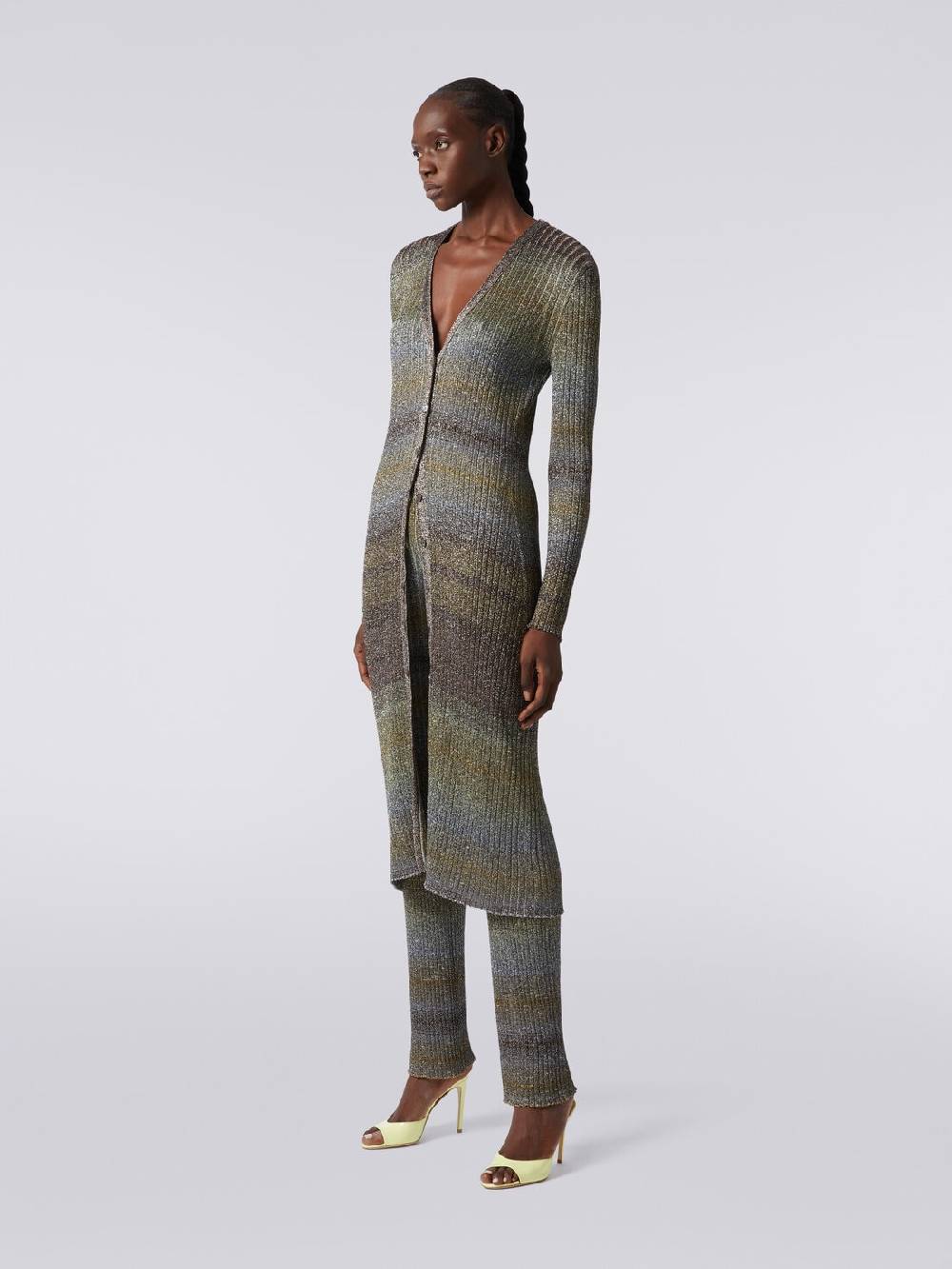 M Missoni Cardigan Lungo In Viscosa A Costine Con Lurex