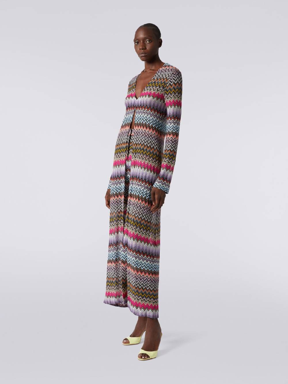 M Missoni Cardigan Lungo In Viscosa Zig Zag Con Lurex