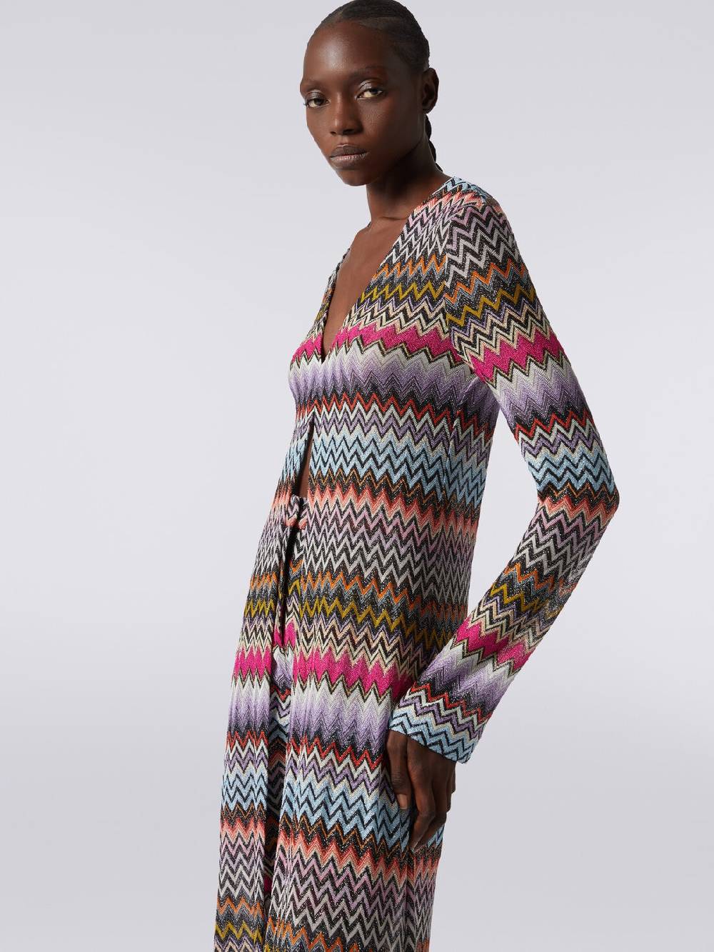 M Missoni Cardigan Lungo In Viscosa Zig Zag Con Lurex