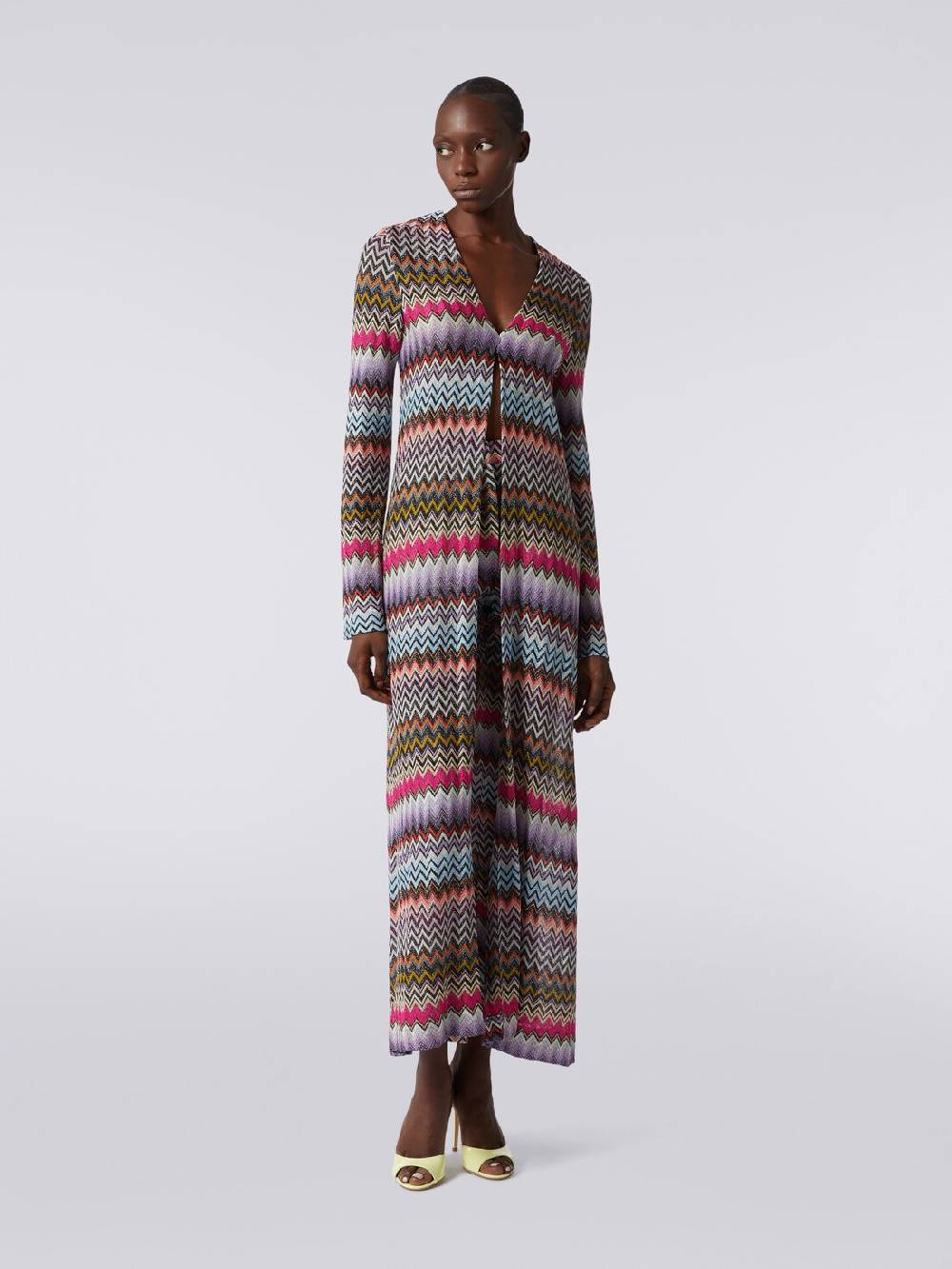 M Missoni Cardigan lungo in viscosa zig zag con lurex