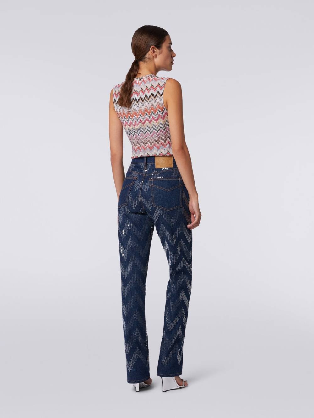 M Missoni Cinque Tasche In Denim Con Paillettes Zig Zag