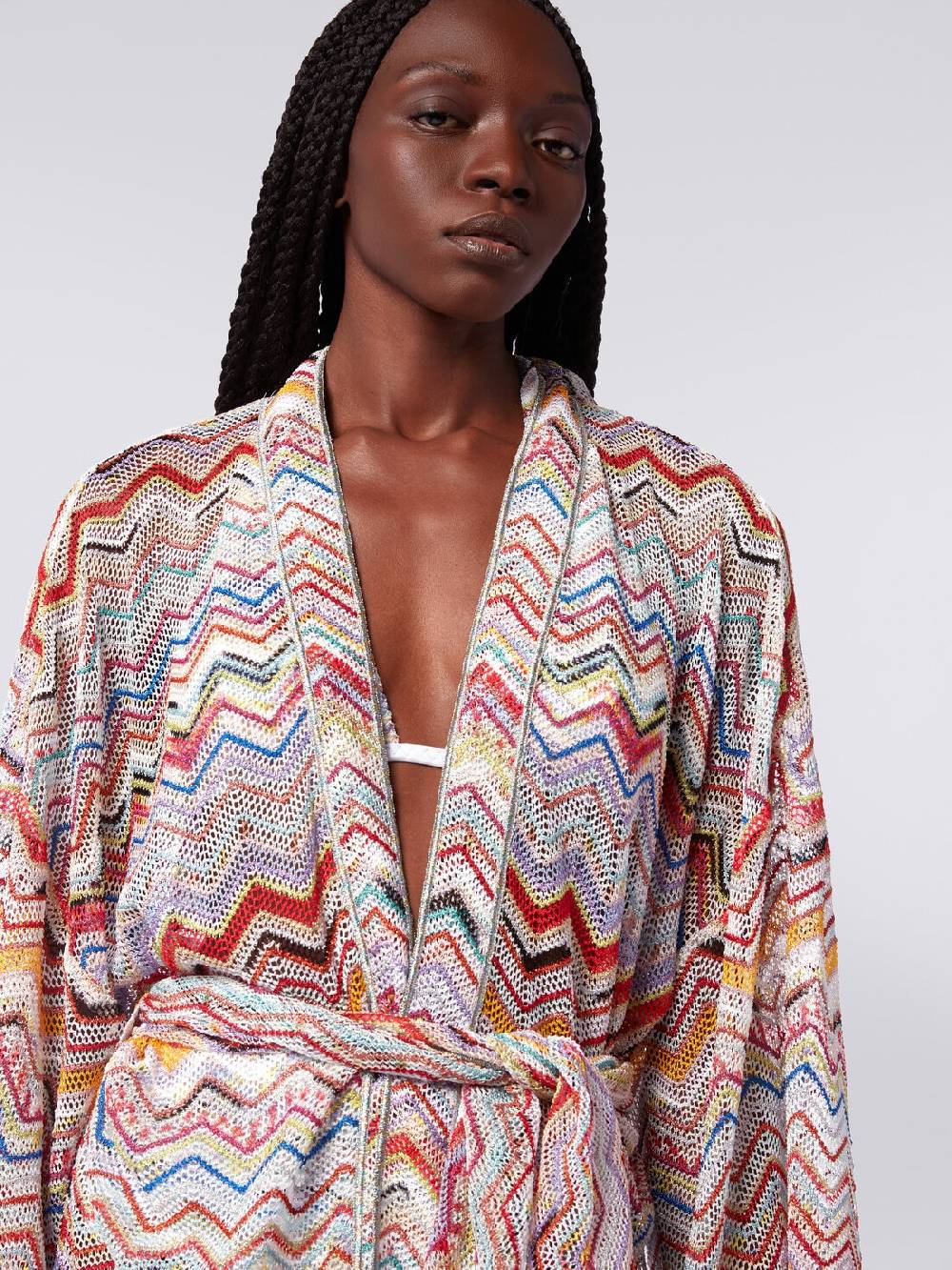 M Missoni Copricostume A Vestaglia In Crochet Zig Zag Con Lurex