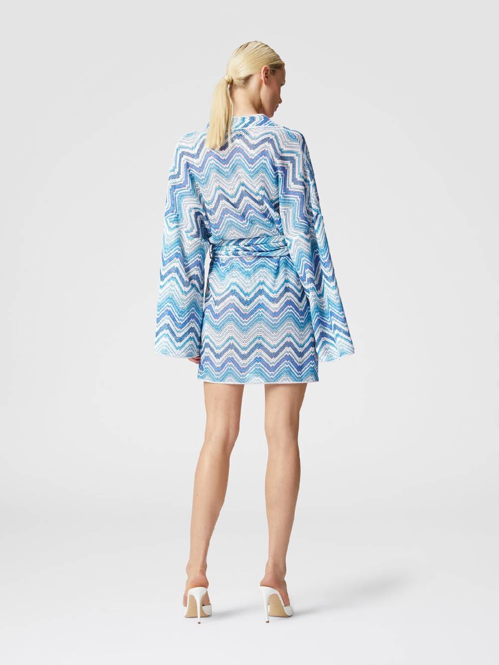 M Missoni Copricostume Corto A Vestaglia In Crochet Chevron Con Lurex