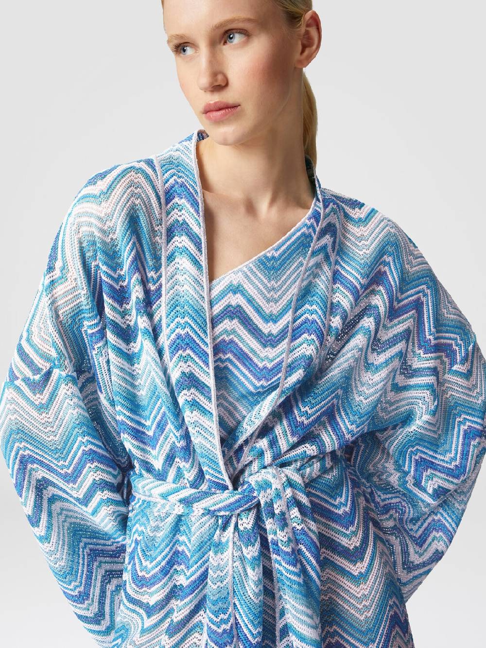 M Missoni Copricostume Corto A Vestaglia In Crochet Chevron Con Lurex