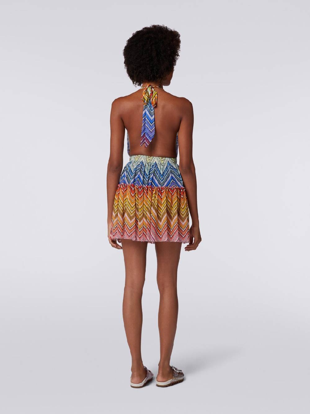 M Missoni Copricostume Corto In Tulle Stampa Zig Zag