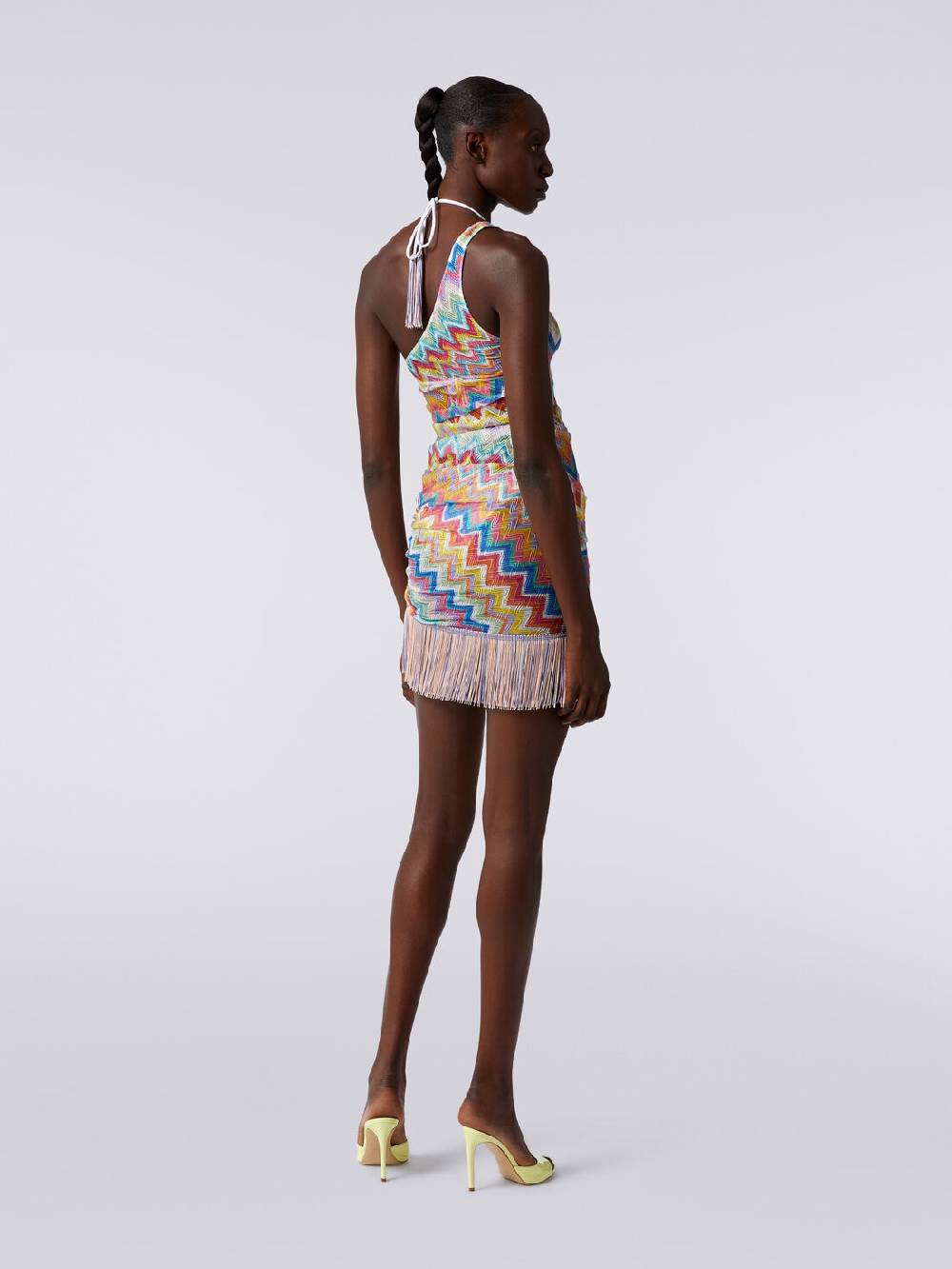 M Missoni Copricostume Corto Monospalla Con Frange E Arricciatura Laterale