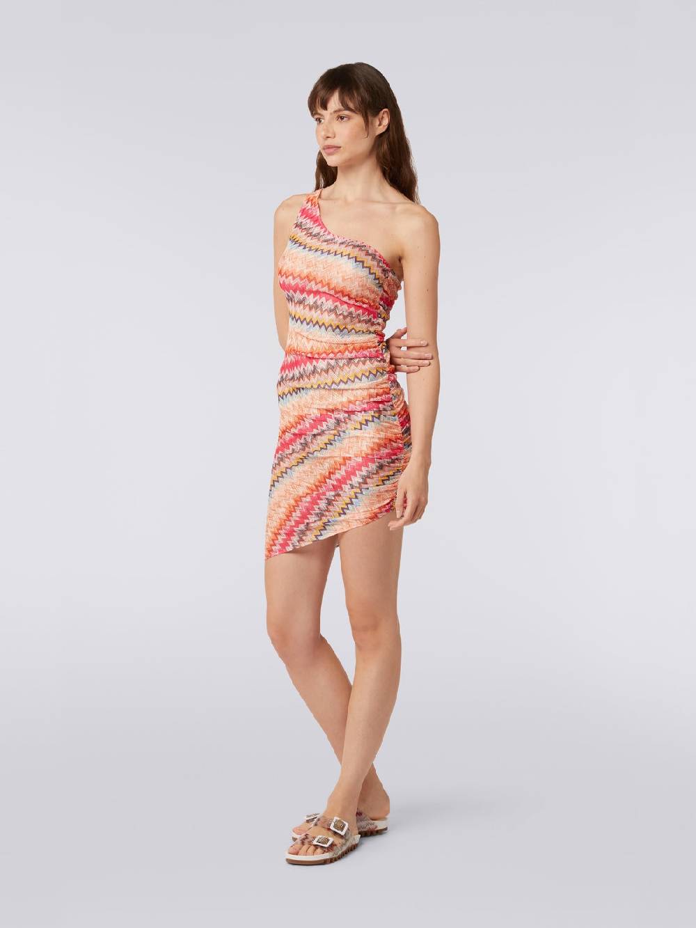 M Missoni Copricostume Corto Monospalla In Tulle Chevron