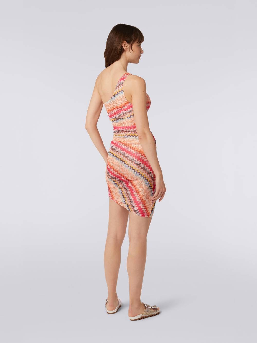 M Missoni Copricostume Corto Monospalla In Tulle Chevron