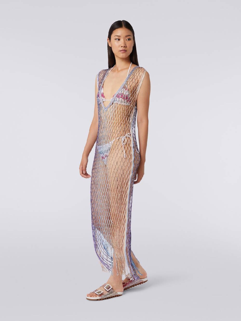 M Missoni Copricostume In Rete Effetto Metal Con Frange