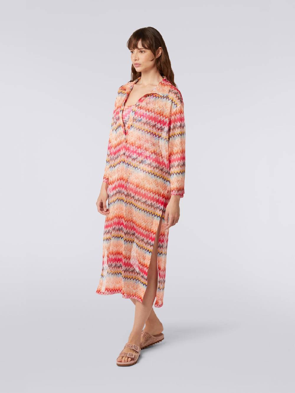 M Missoni Copricostume Lungo Con Maniche Lunghe In Tulle Di Viscosa Chevron