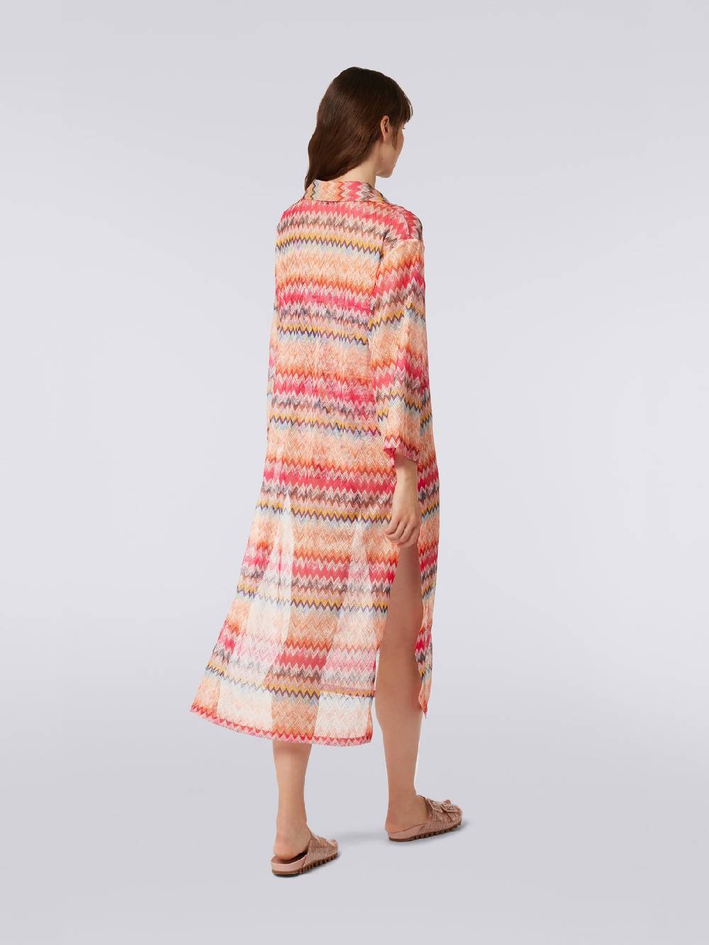 M Missoni Copricostume Lungo Con Maniche Lunghe In Tulle Di Viscosa Chevron
