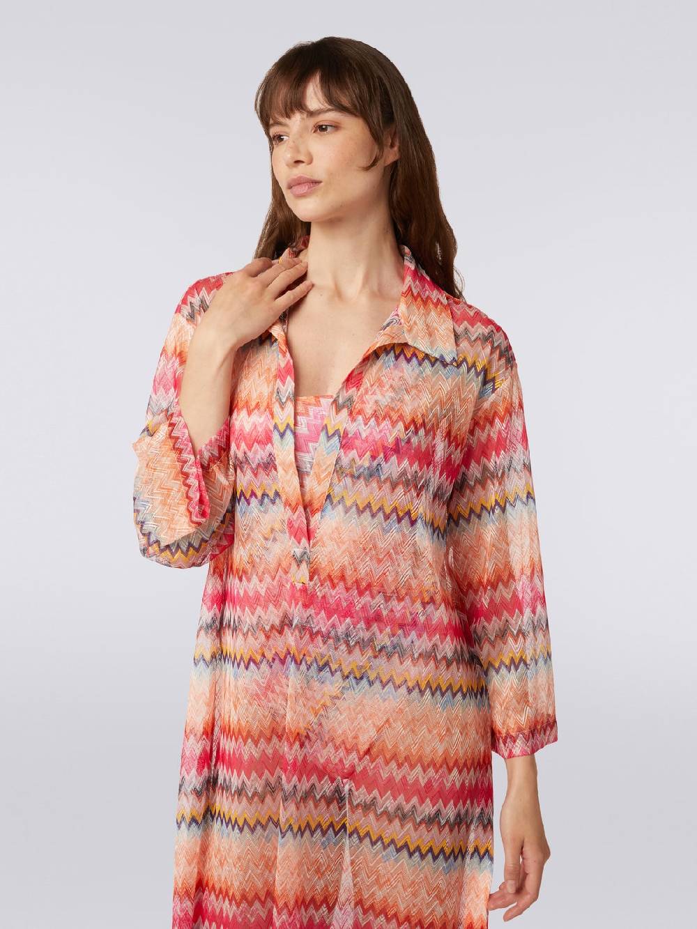 M Missoni Copricostume Lungo Con Maniche Lunghe In Tulle Di Viscosa Chevron