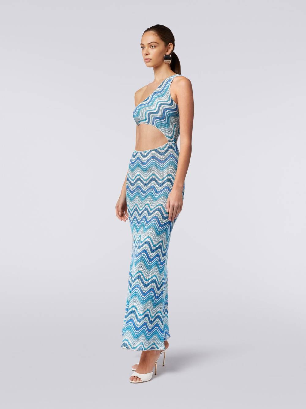 M Missoni Copricostume Lungo In Crochet Chevron Con Taglio Cut Out E Lurex