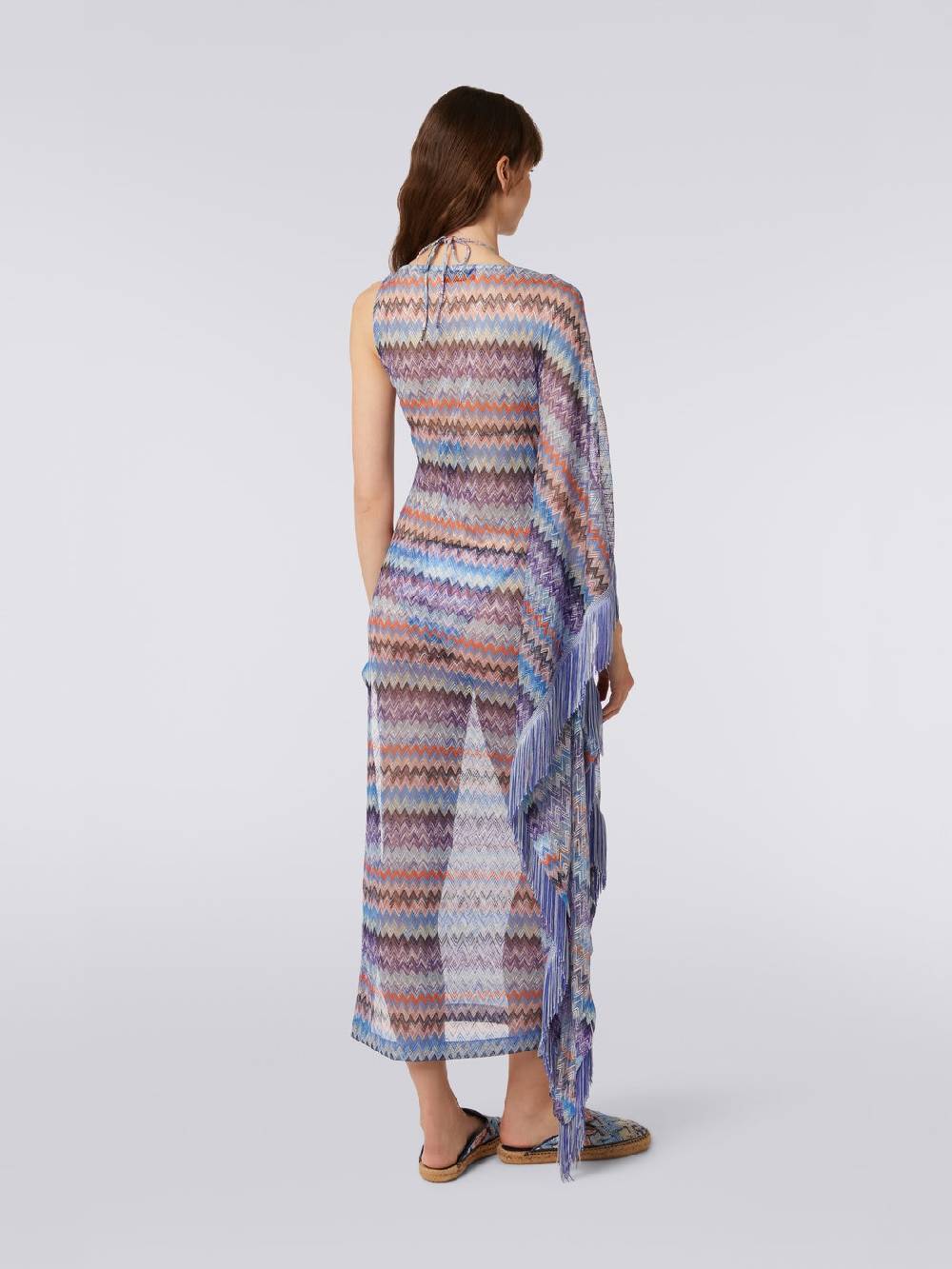 M Missoni Copricostume Lungo In Tulle Di Viscosa Chevron Con Frange