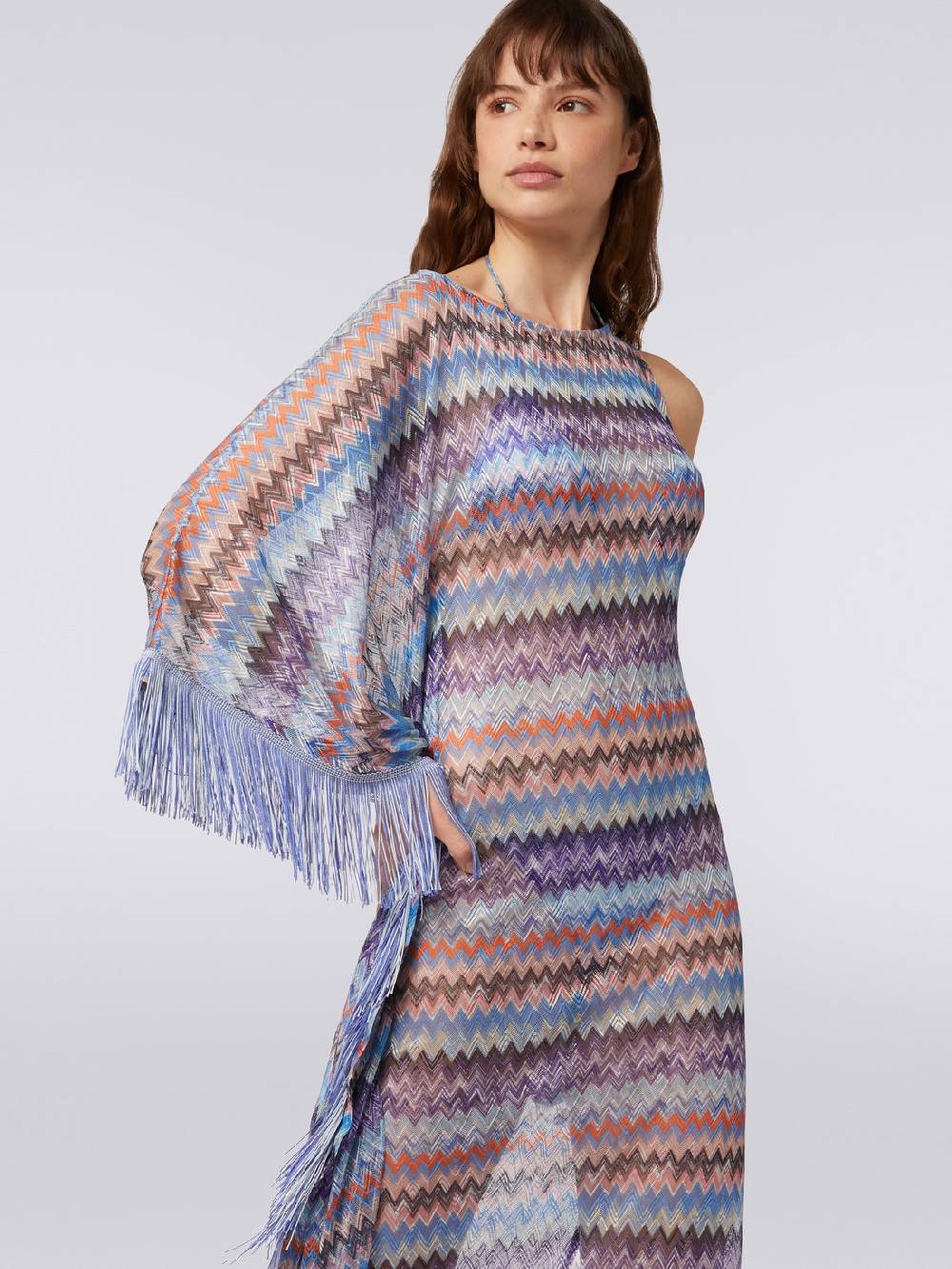 M Missoni Copricostume Lungo In Tulle Di Viscosa Chevron Con Frange
