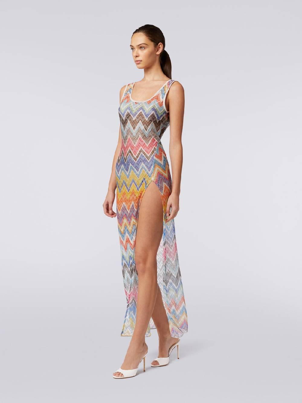 M Missoni Copricostume Lungo Stampa Zig Zag Con Lurex