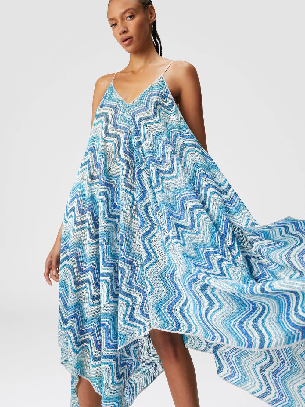 M Missoni Copricostume Lungo Taglio Foulard In Crochet Chevron Lamé