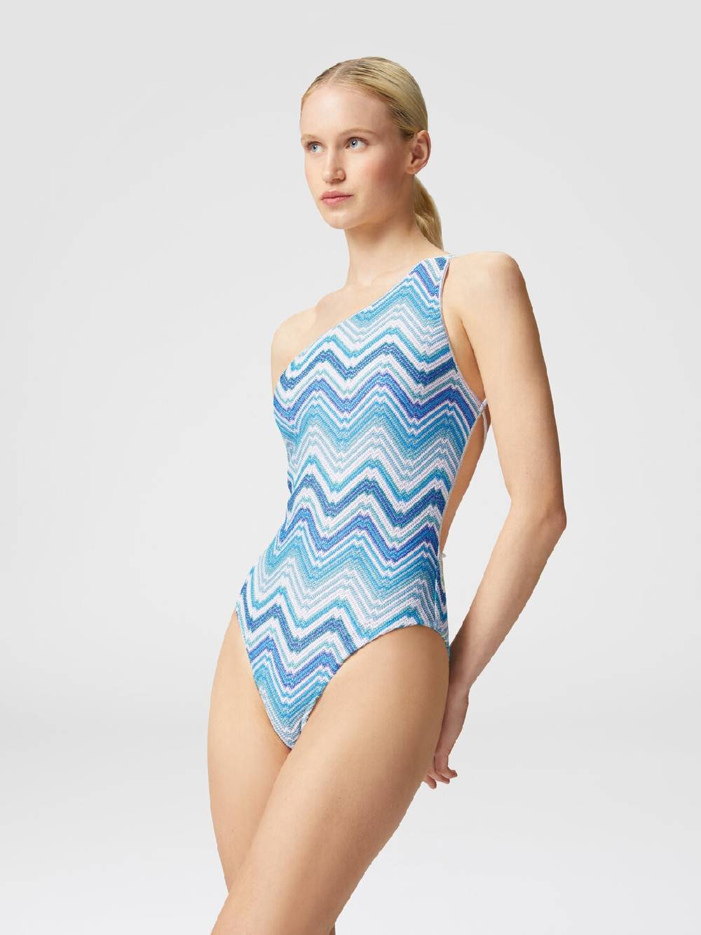 M Missoni Costume Intero Monospalla In Crochet Chevron Con Lurex