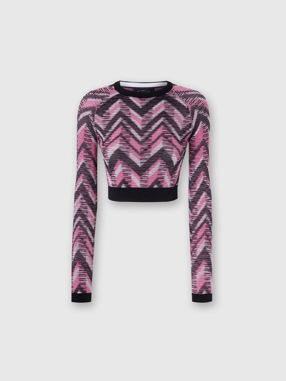 M Missoni Crop Top A Maniche Lunghe In Maglia Chevron Con Logo