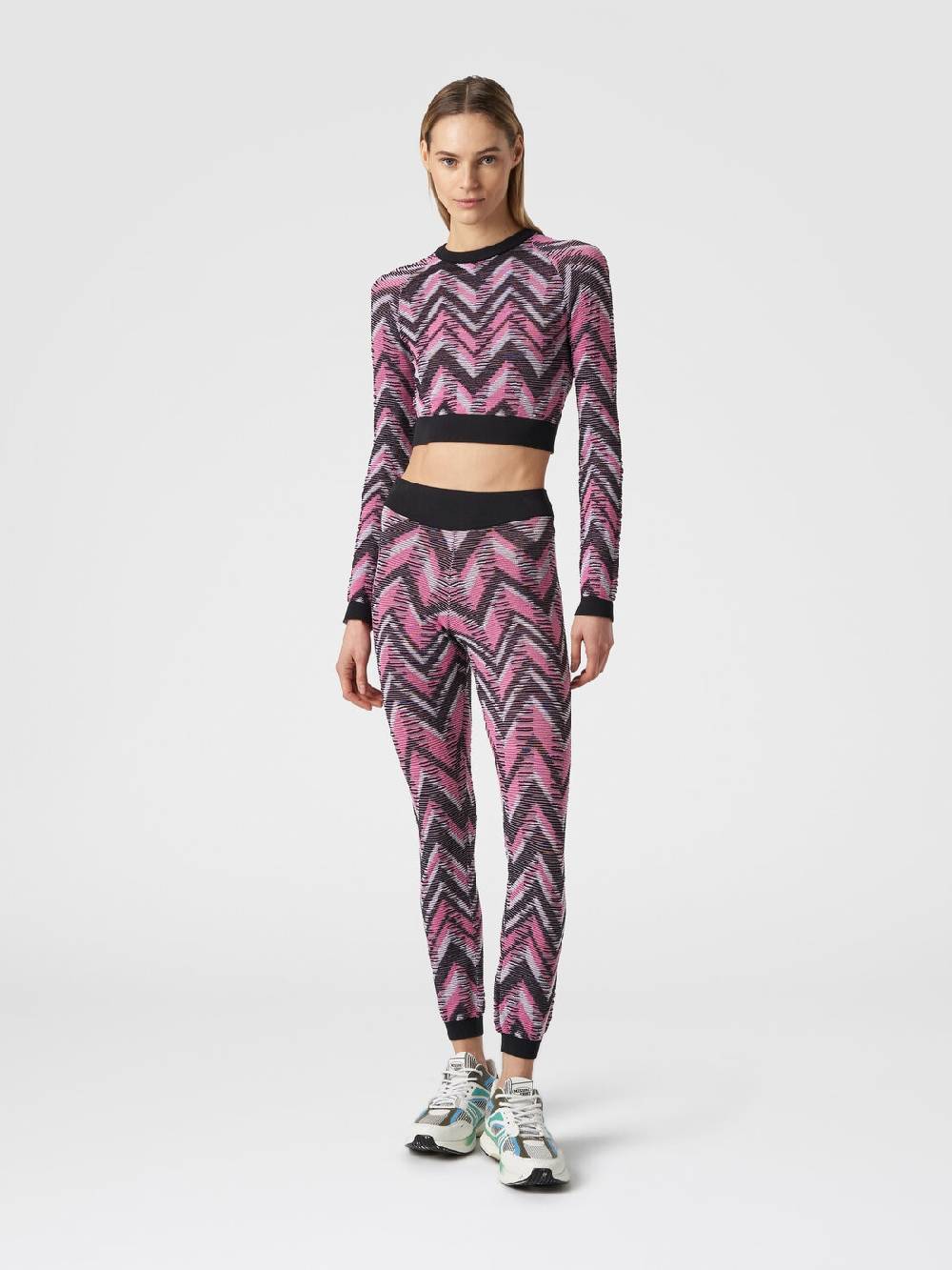 M Missoni Crop top a maniche lunghe in maglia chevron con logo