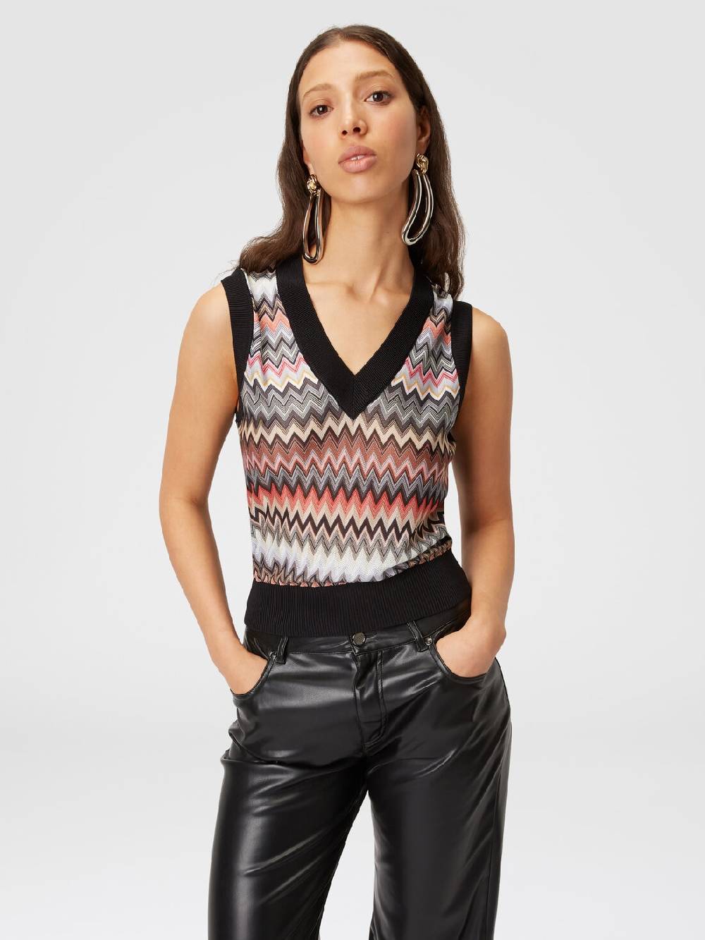 M Missoni Gilet In Maglia Di Viscosa Zig Zag Con Profili A Contrasto