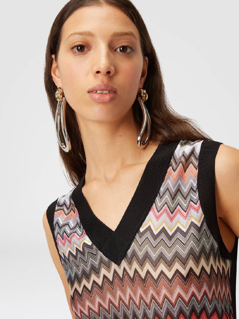M Missoni Gilet In Maglia Di Viscosa Zig Zag Con Profili A Contrasto
