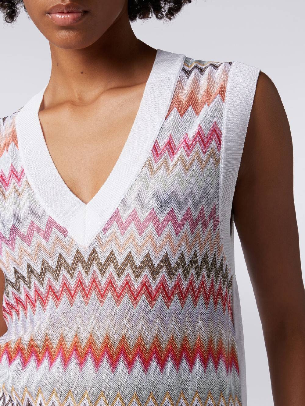 M Missoni Gilet In Maglia Di Viscosa Zig Zag Con Profili A Contrasto