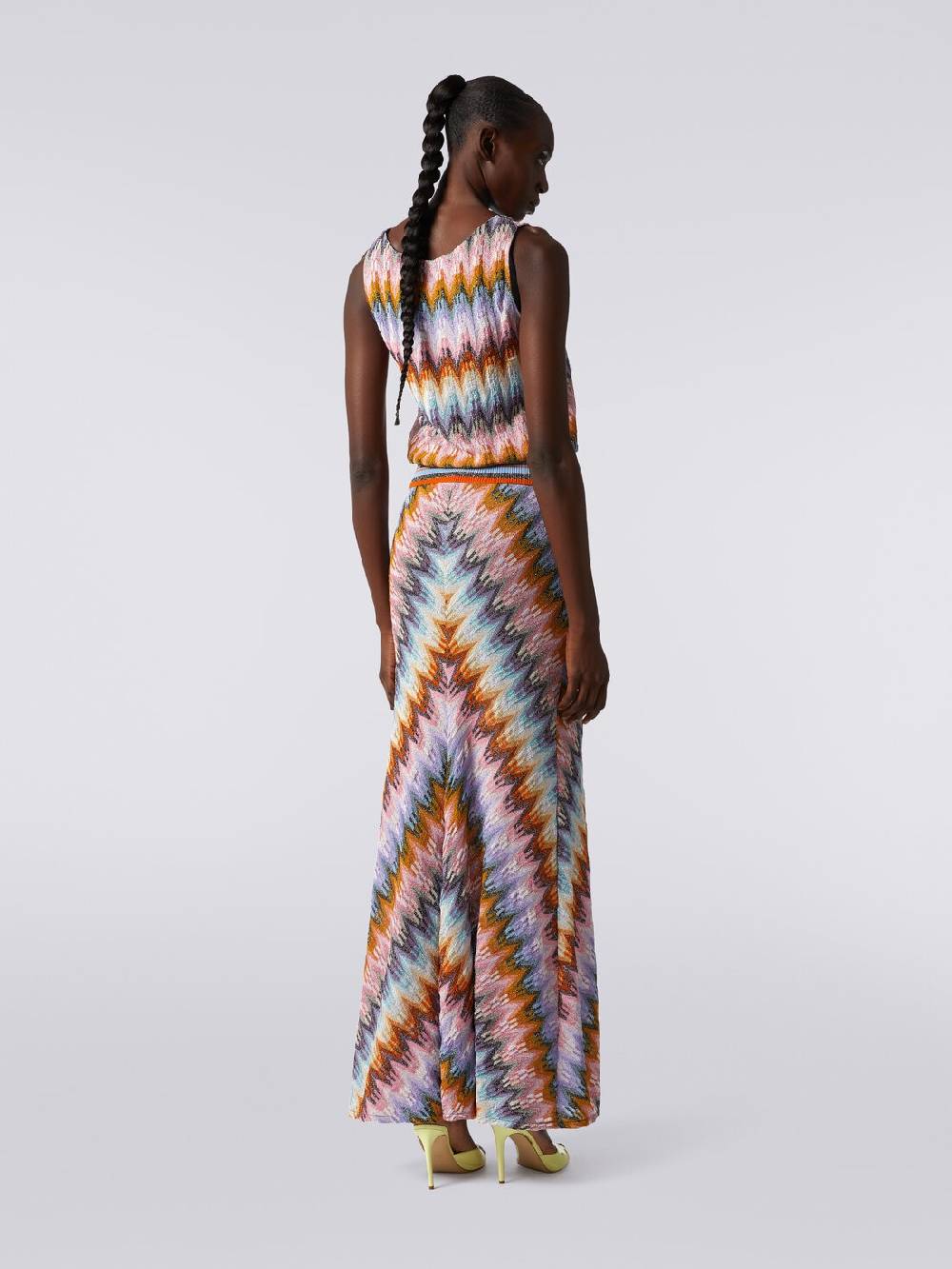 M Missoni Gonna Lunga Svasata In Viscosa Zig Zag Con Lurex