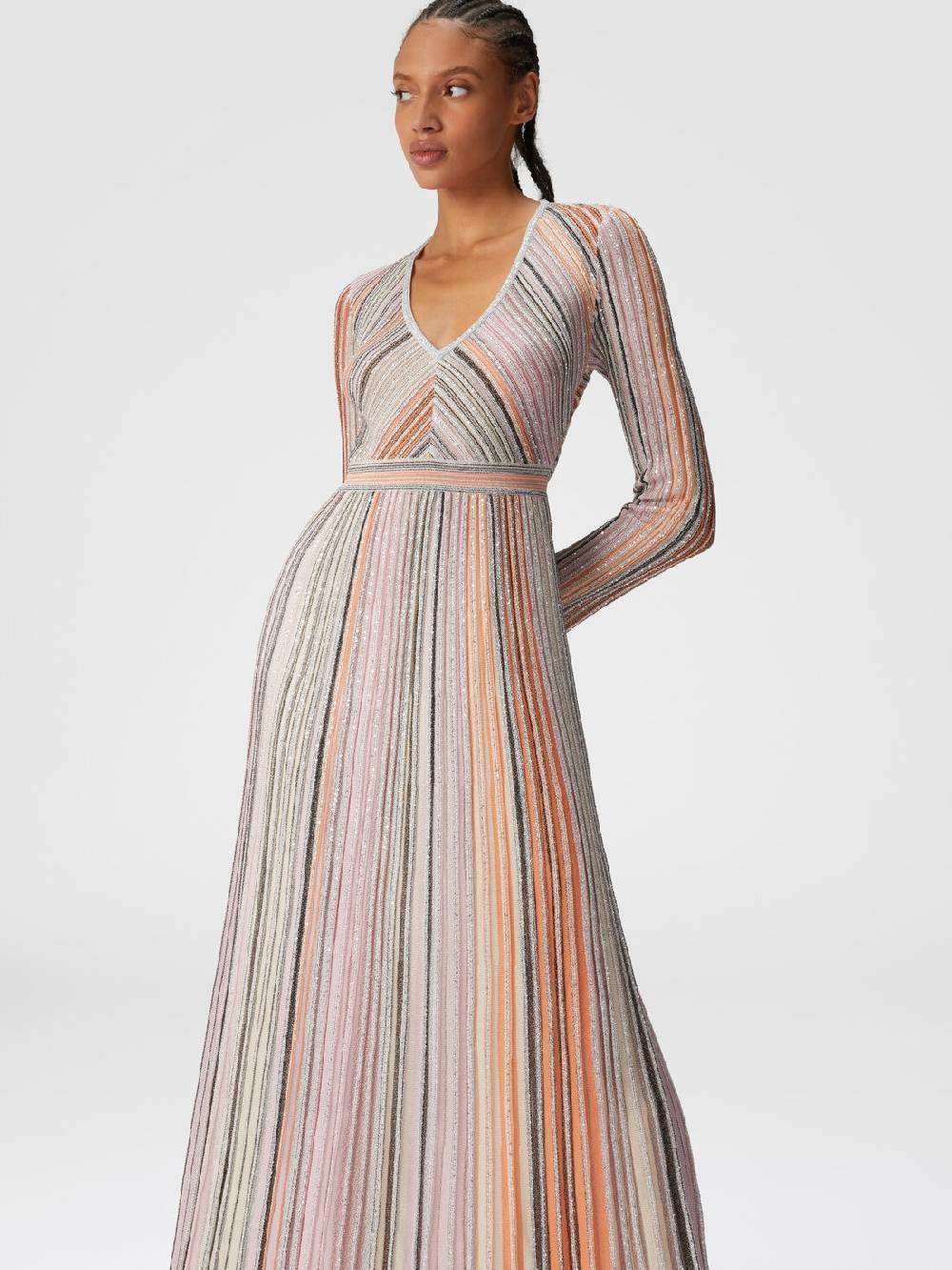 M Missoni Abito Lungo In Maglia Plissée Lamé