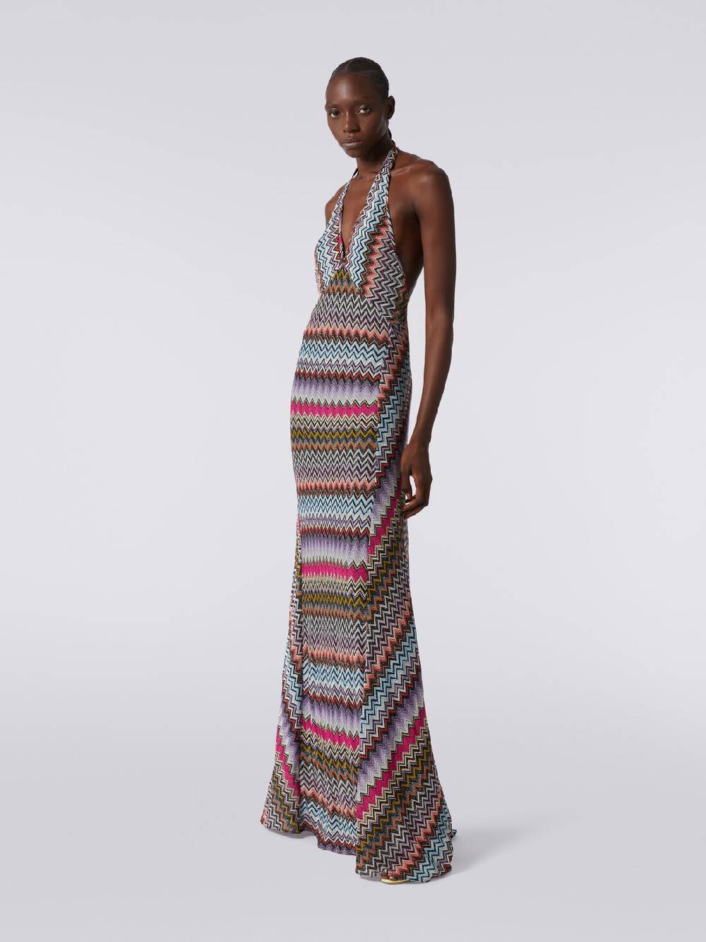 M Missoni Abito Lungo In Viscosa Zig Zag Con Lurex