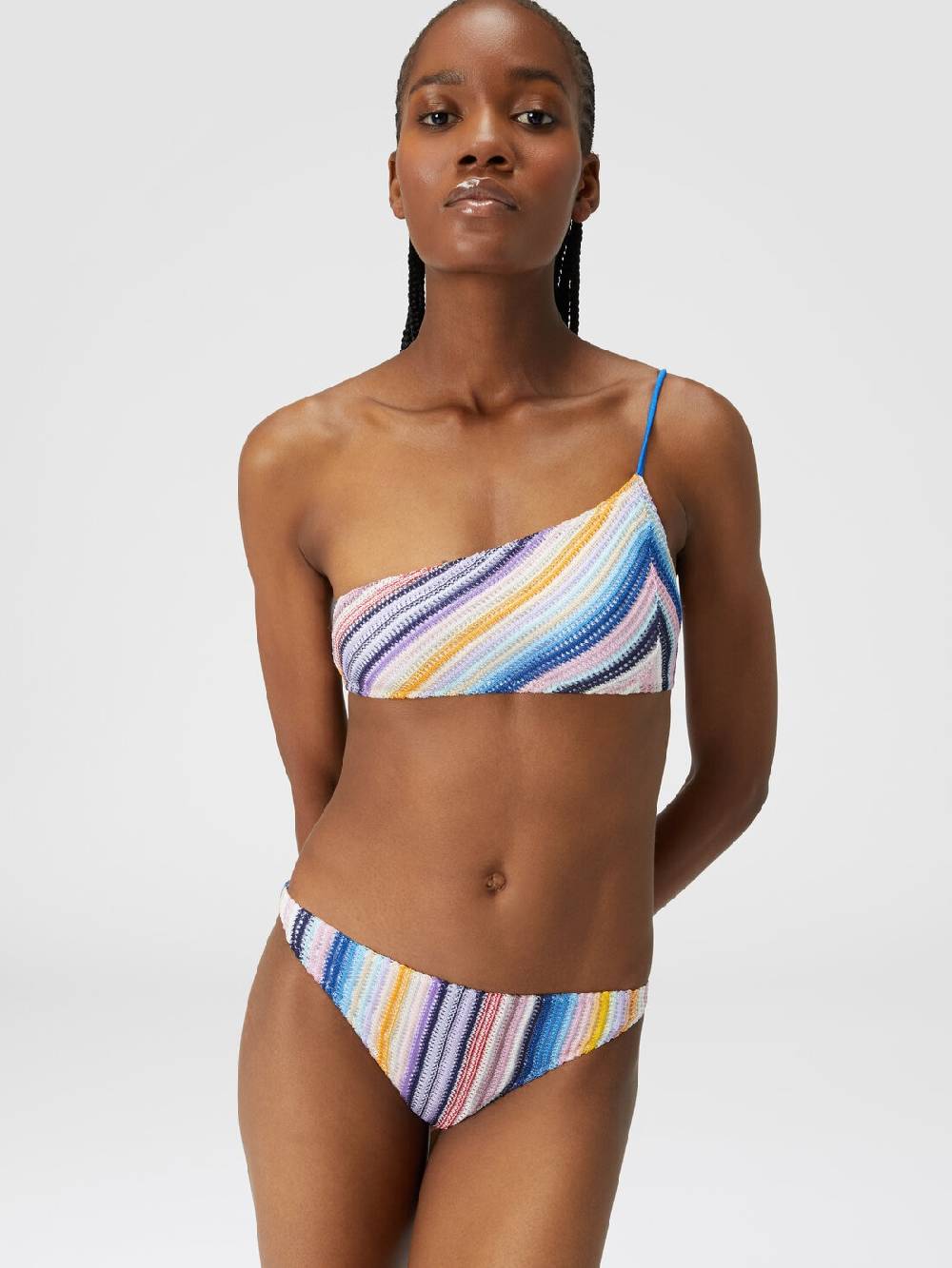 M Missoni Bikini Monospalla In Crochet Rigato