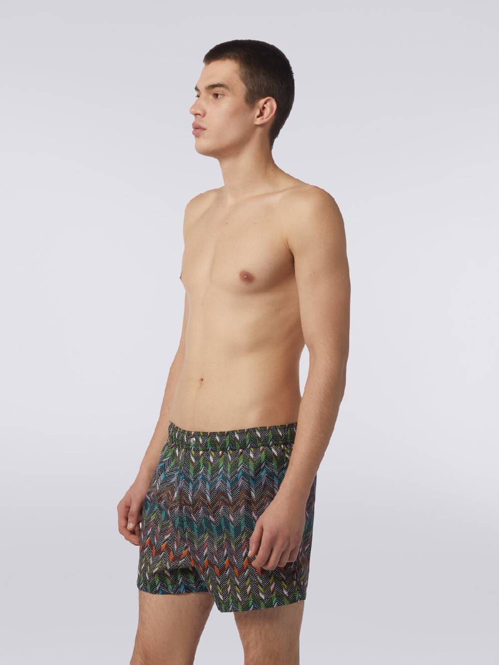 M Missoni Boxer Mare In Nylon Stampato Con Logo