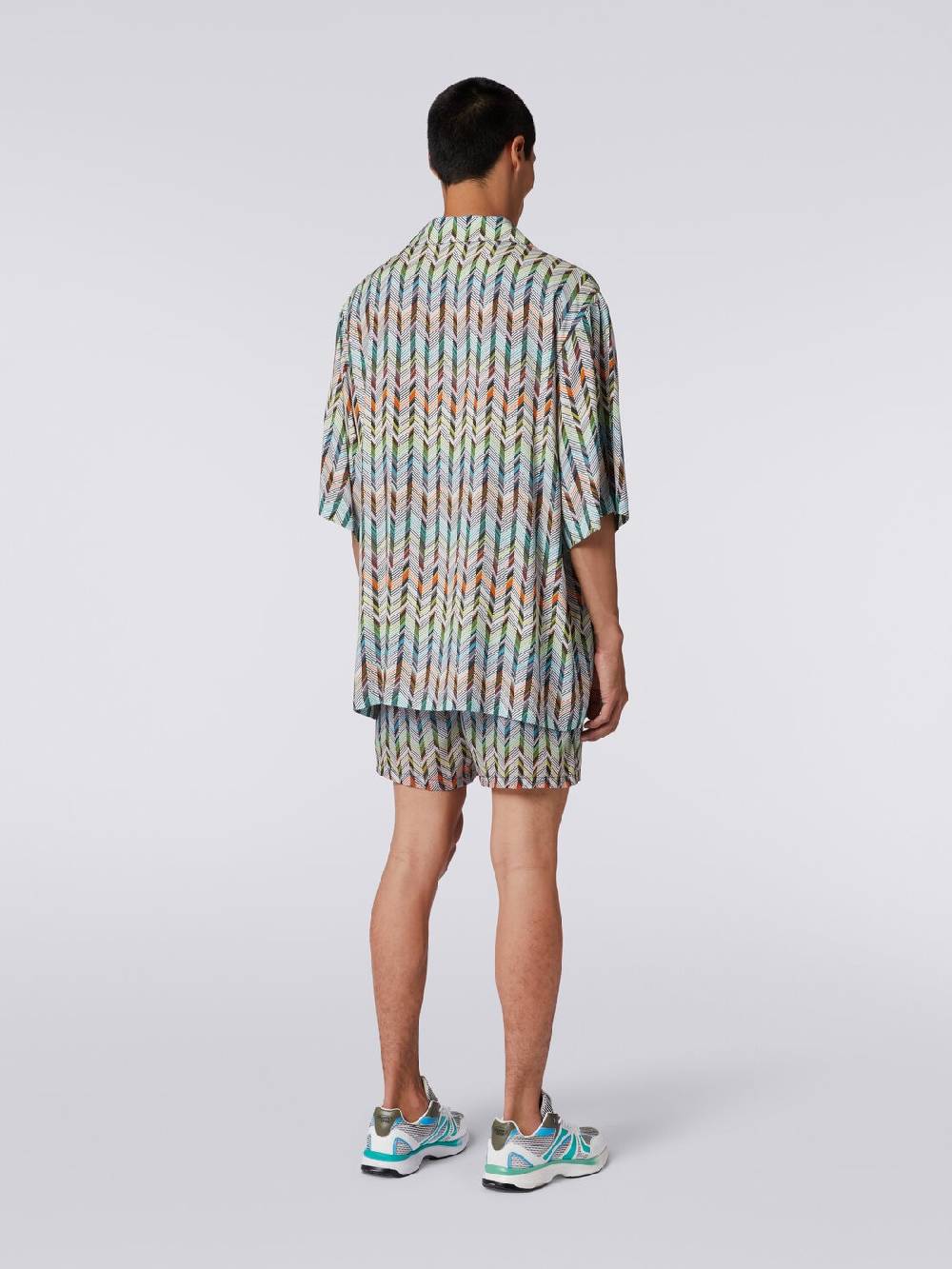 M Missoni Boxer Mare In Nylon Stampato Con Logo