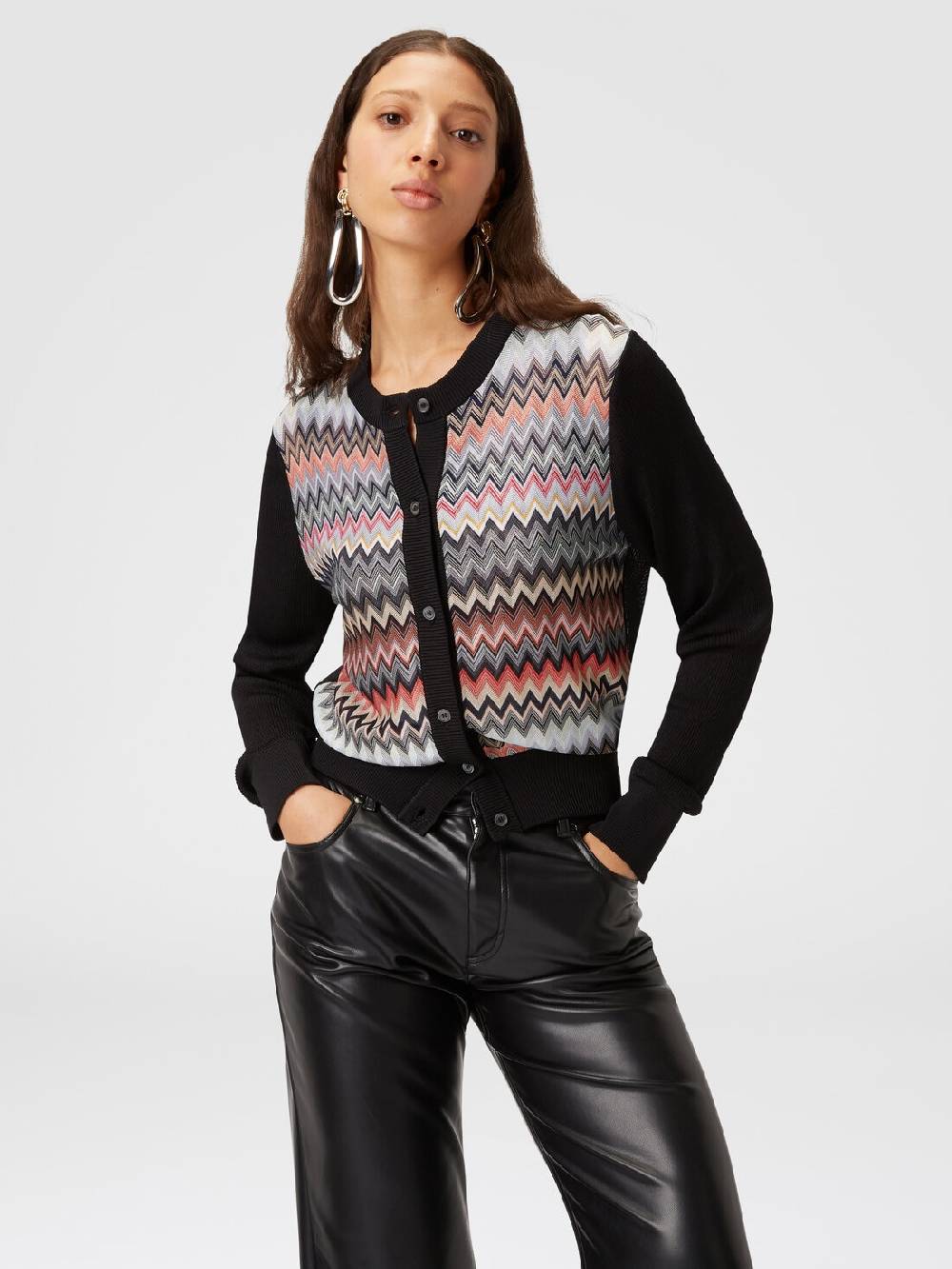 M Missoni Cardigan Corto In Viscosa Chevron