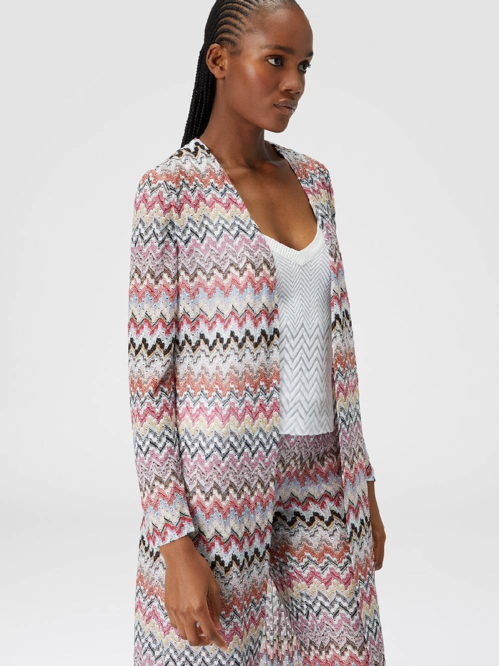 M Missoni Cardigan Lungo In Maglia Lamé Zig Zag